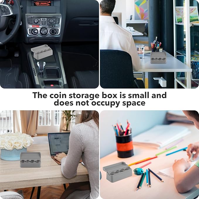 SINGARO Coin Holder for Car, Coin Change Organizer Compatible with Coins of Different Sizes, Dash-Mounted Holder Suitable for Most Cars, Trucks(2PCS Gray)
