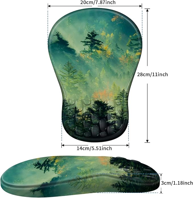 YIWEI Ergonomic Mouse Pad with Wrist Rest - Comfortable Office Mousepad with Memory Foam Wrist Support for Carpal Tunnel Relief, Mouse Pads with Non-Slip Base for Gaming and Home (Forest)