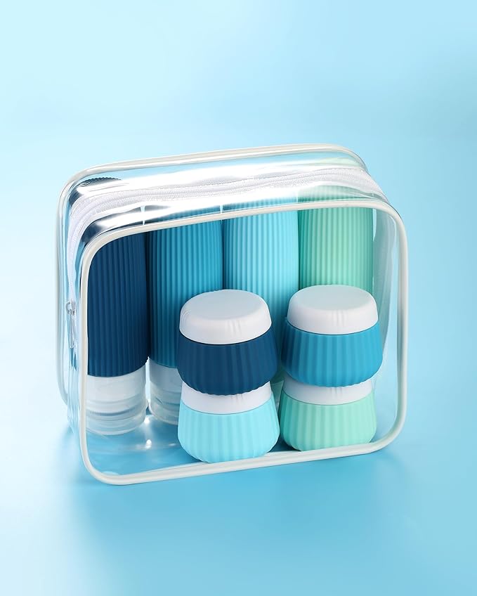 Travel Bottles for Toiletries 8 Pack, TSA Approved Travel Size Toiletries 3 oz, Containers for Toiletries, with Clear Bag, Leak Proof Silicone Squeezable Essentials Creams Jars