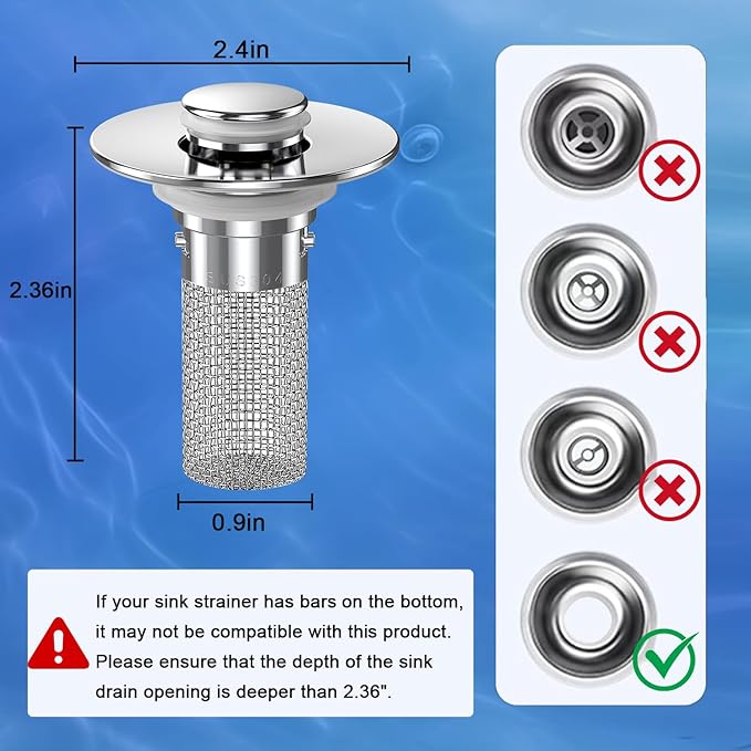 Sink Stopper Hair Catcher, Pop-up Sink Drain Strainer with Removable Stainless Steel Strainer Basket Hair Catcher, Bathroom Sink Strainer for Bathroom Sink Stopper Replacement (3PCS)