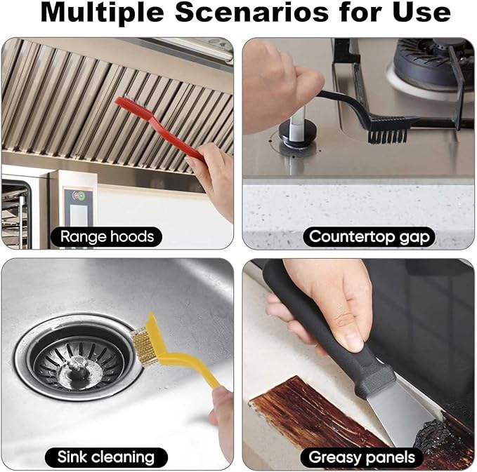 Crevice Cleaning Brush, Nylon, Brass, Small Metal Wire Brush with Curved Handle Grip for Rust, Dirt Paint Cleaning, Paint and Stain (Yellow, Red, Black, 7 Pack)