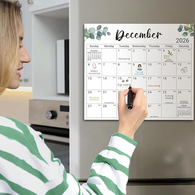 Aesthetic 2026-2027 Magnetic Calendar for Refrigerator, 21-Month Fridge Calendar Magnet from April 2026 to December 2027, Greenery Design for Easy Organizing