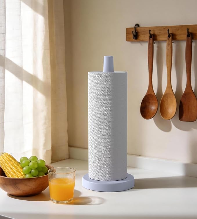 KitchLife Wooden Paper Towel Holder Countertop - Solid Freestanding Paper Towel Dispenser Stand with Anti-Skid Base (Cool Gray)