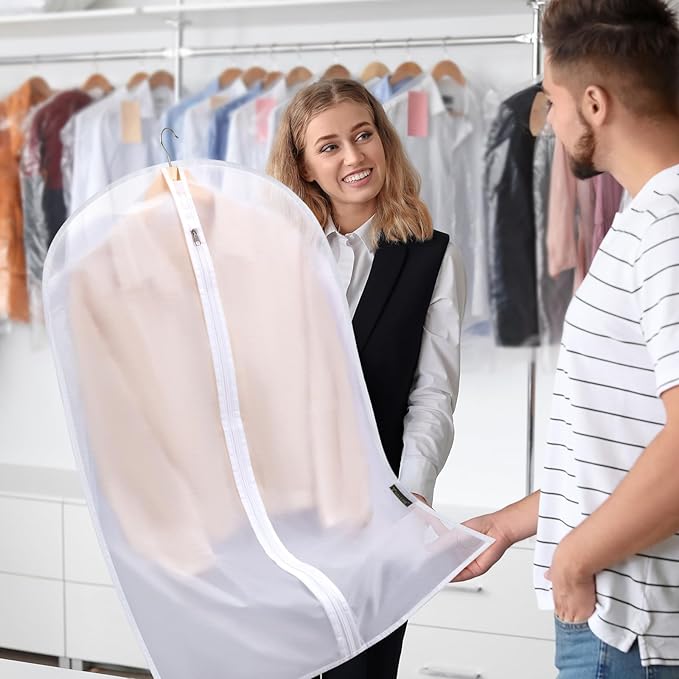BALEINE 48'' Translucent Garment Bags, 6 Packs PEVA Dress Bag for Closet Clothes Dresses Suit Coats Storage (White, 6PK)