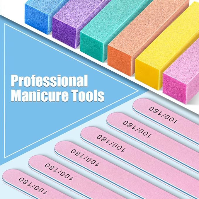 TsMADDTs Nail Buffers and Files, 6PCS Buffer Blocks, 6PCS 100 180 Grit Files, Professional Manicure Tools Kit, Nail Care Tools Kit for Women