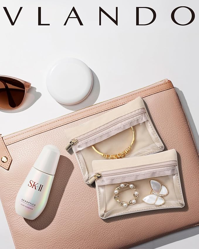 Vlando 12 Pcs Travel Jewelry Organizer Velvet Jewelry Pouch with Zipper Clear Travel Jewelry Bag for Travel Business Trip Mother‘s Day Gift for Mom Wife Women