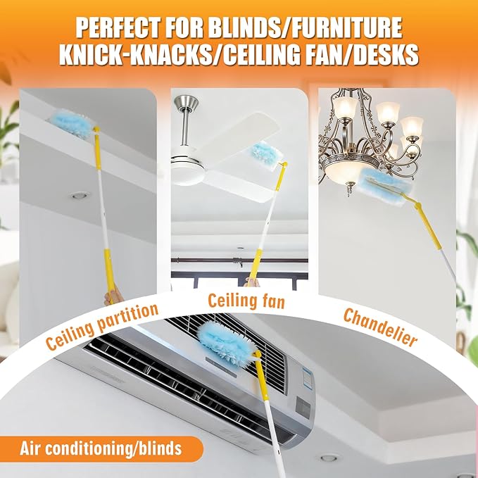 80 Count Duster Refills with 1 Short Handle & 3 ft Extendable Handle, Compatible with Swiffer Duster, 180° Disposable Microfiber Cleaning Dusters, Unscented
