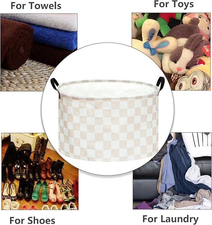 Checkered Storage Basket Extra Large 80L Kids Hamper Baby Laundry Basket Waterproof Toys Car Organizer Collapsible Canvas for Home/Dorm/Pet/Office/Closet/Shelf/Gift Baskets