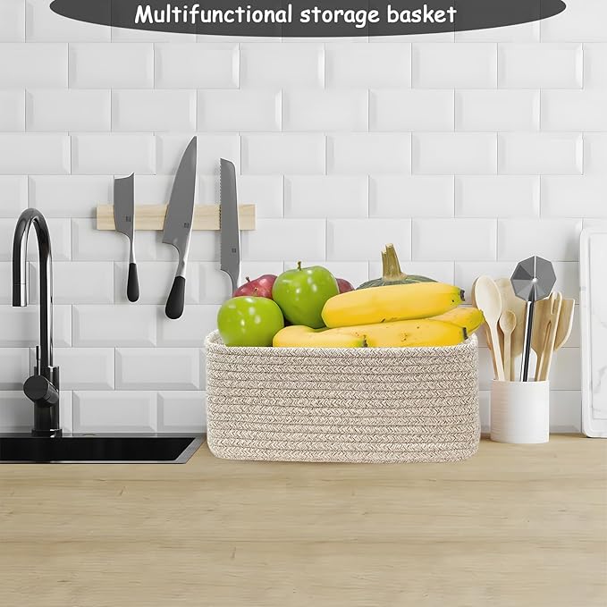 COMFY-HOMI 11.5"x7.5"x4.7" Storage Baskets for Organizing | Cotton Rope Woven Basket | Toy Storage Bin Box | Basket for Shelves, Closet Organizer Bin, Decorative Closet Shelf, 1 Pack all brown