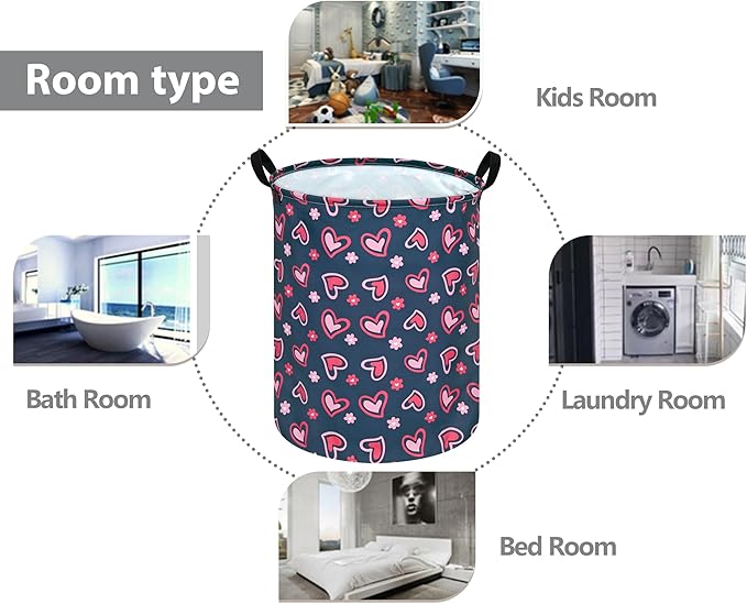 Round Valentine's Laundry Basket Storage Bins Nursery Hamper Gift Baskets for Home,Office,Home Decor