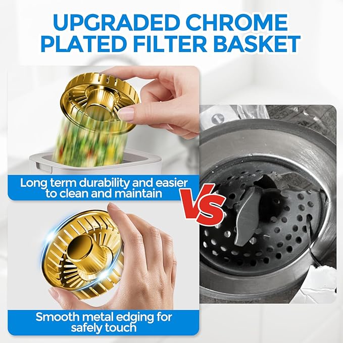 zaa Kitchen Sink Drain Strainer - Kitchen Sink Stopper, 304 Stainless Steel Sink Drain Stopper, Sink Protector for Kitchen with Anti-Clog Filter, Fit US Standard 3-1/2'' Sink Drain Hole, Gold