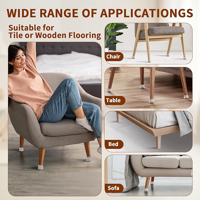 36Pcs Square Clear Chair Leg Floor Protectors, Silicone Chair Feet Caps to Protect Tile Floors, Felt Pads Furniture Leg Caps Covers from Scratches and Noise (Clear, Large Fit:1.03"-1.6")