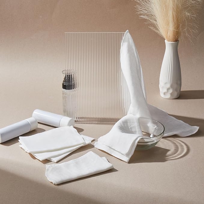 12 Pcs Individually Wrapped Facial Cleansing Muslin Cloths Travel Size Face Cotton Cloths Reusable Makeup Remover Wipes Exfoliating Muslin Washcloths for Skin Care(White)