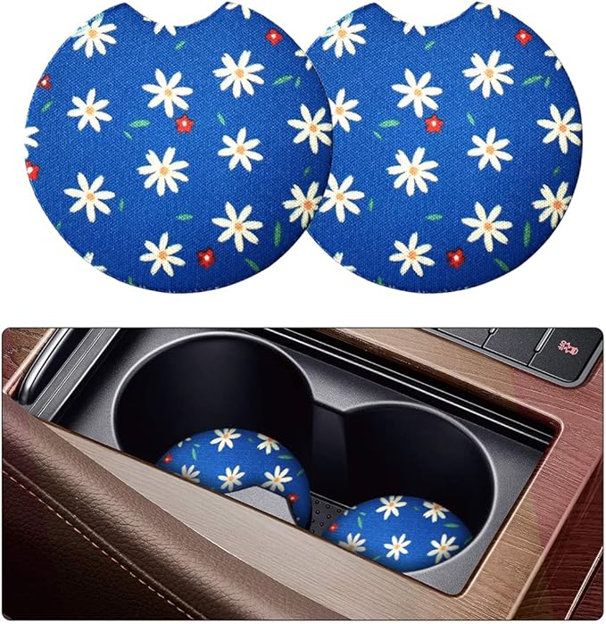2 Pack Car Coasters for Drinks Absorbent - 2.75 Inch Cute Car Cup Holder Coasters for Women, Removable Cup Holder Coaster for Your Car, Car Interior Accessories for Women & Girls (Chrysanthemum)