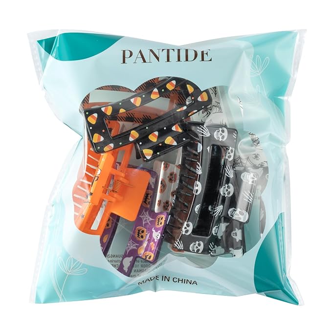 PANTIDE 8Pcs Halloween Hair Claw Clips for Women Girl - Spooky Spider Pumpkin Ghost Witch Hat Rectangle Nonslip Banana Hair Clips, Thin Thick Short Long Curly Accessories, Halloween Costume Party Gift