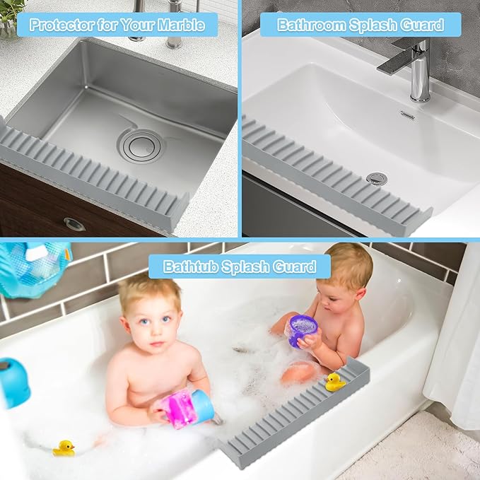 Silicone Faucet Splash Guard 4" x 14", Faucet Water Catcher Mat, Longer Silicone Sink Mat for Kitchen, Bathroom, Laundry Room, Farmhouse for Quartz Kitchen Sink(Gray)