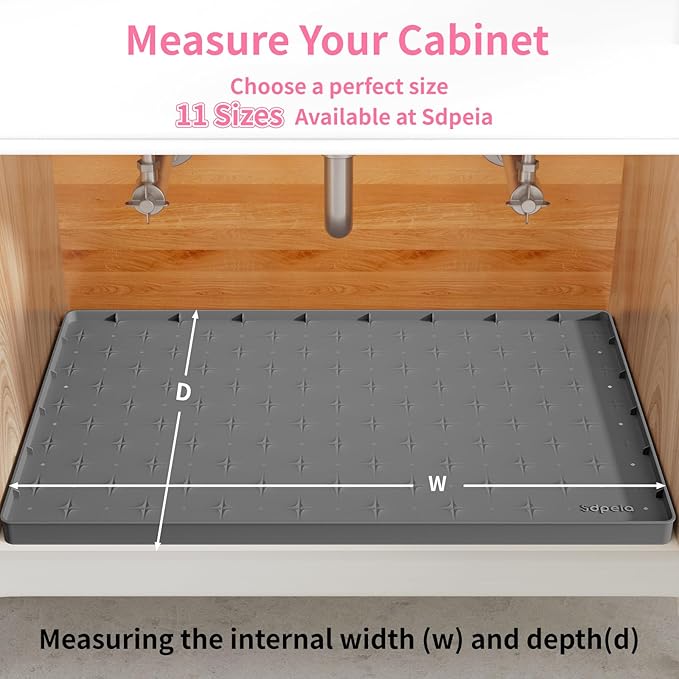 Sdpeia Under Sink Mat 31"×22" Waterproof Silicone Cabinet Liner & Sink Protector for Kitchen & Bathroom, Multi-Purpose Organizers Tray for Pets, Laundry, Cat Litter Mat,Gray