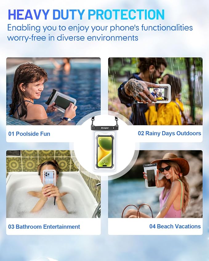 Waterproof Phone Pouch - 8.5in Waterproof Phone Case with Lanyard, IPX8 Cell Phone Dry Bag Beach Essentials for iPhone 17 16 15 14 Pro Max, Galaxy S25 S24 Series, 2 Pack