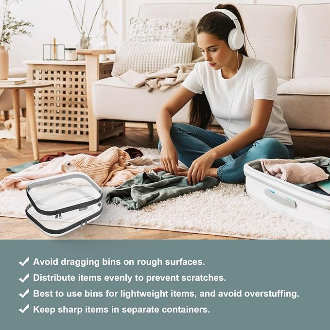 Hard Sided Clear Zipper Case for Storage- Professional-Grade Plastic Clear Zipper Pencil Case,Toy Storage Bins, Toiletry Bags, Travel Organizer(Black,2 Pack, M)