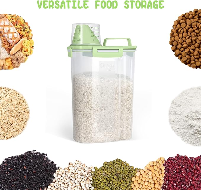 TBMax Small Rice Storage Container -5 Lbs Cereal Dispenser with Measuring Cup, Airtight Dry Food Container Bin for Kitchen Pantry Storage Organization -Green