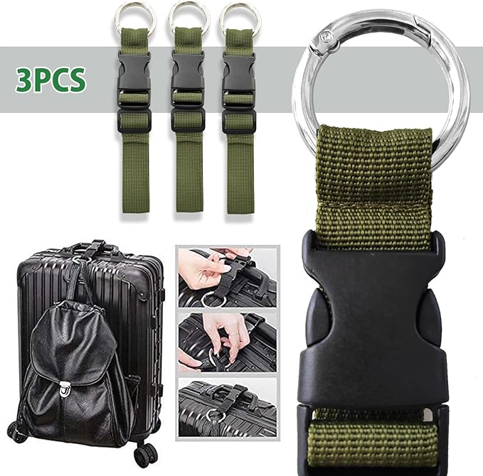 3 Pcs Add a Bag Luggage Strap Jacket Gripper, Luggage Straps Baggage Suitcase Belts Travel Accessories with O-Ring - Make Your Hands Free, Easy to Carry Your Extra Bags - Army Green