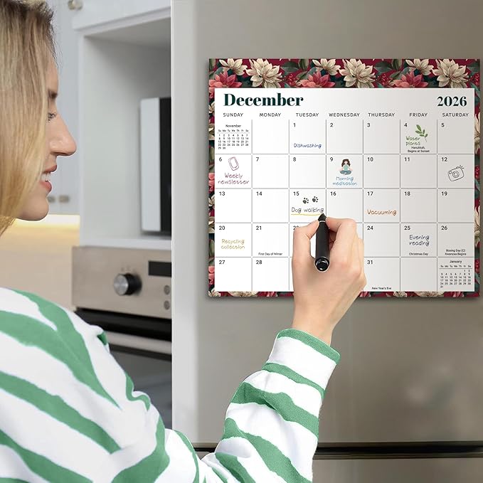 Aesthetic 2026-2027 Magnetic Calendar for Refrigerator, 21-Month Fridge Calendar Magnet from April 2026 to December 2027, Easy Organizing,Floral Luxe