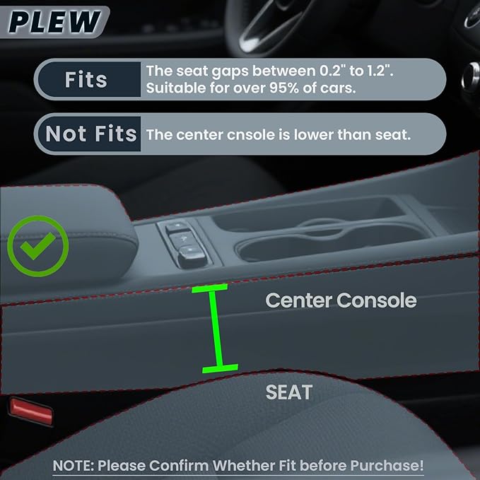PLEW 2-Pack Black Obsidian Car Seat Gap Filler, Premium Leather Console Organizer Universal Fit for Car SUV Truck Multi-Purpose Essentials Organizer - Anti-Drop Auto Interior Accessories
