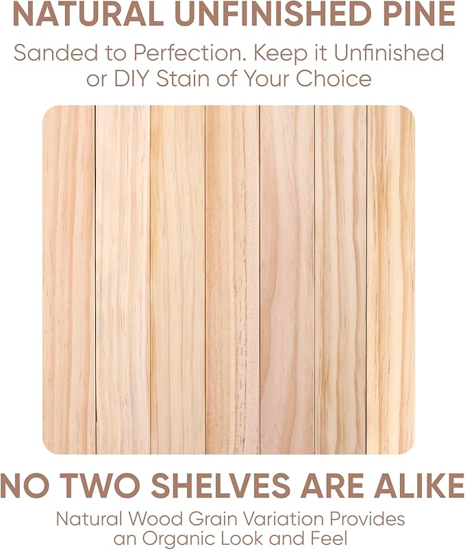 Homeforia 42 inch Wood Floating Shelf, High-End Solid Natural Wood 42-inch Large Floating Shelves for Wall Mounted, Unfinished Wooden Floating Shelves, Heavy Duty Bracket, 42 X 6.5 X 1.75 in, Set of 3