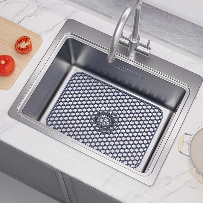 Silicone Sink Protector for Kitchen Sink - 18.3''x12.5'' Kitchen Grid Accessory, Non-slip Heat Resistant Grid Dry Mat for Bottom of Porcelain Stainless Steel, Dishwasher Safe