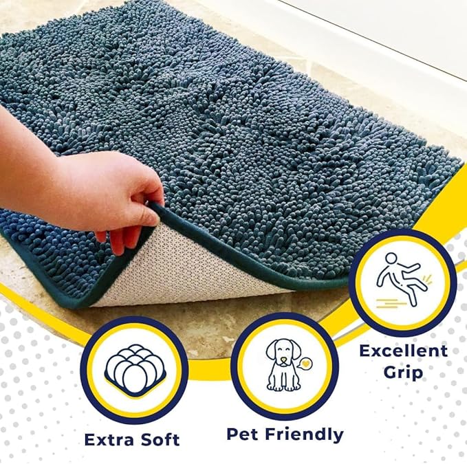 Muddy Mat® | Super Absorbent Door Mat Indoor, Microfiber Quick Dry Chenille Entryway Rug, Non-Slip Front Door Mat, Indoor Mats for Entryway, Machine Washable Pet Rug, Atlantic Blue 24"x36"