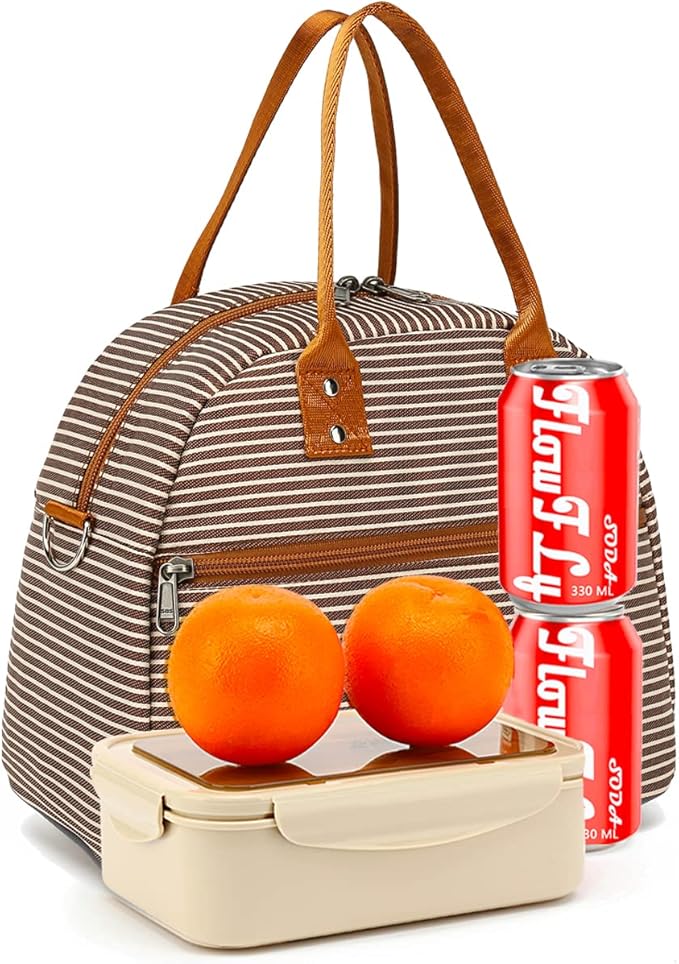 FlowFly Insulated Lunch Bag With Shoulder Strap for Women, Men, and Kids, Large and Reusable, Handle, Freezable Work and School Travel Tote and Meal Prep Organizer, Coffee