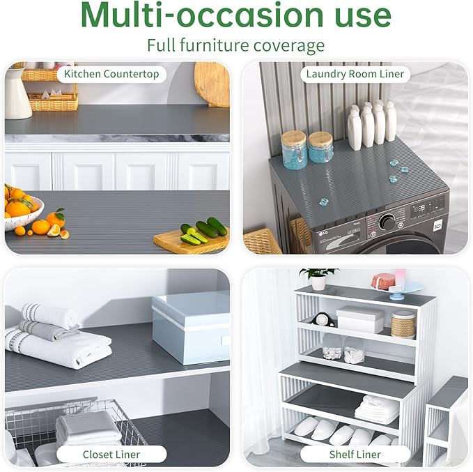 Shelf and Drawer Liner for Kitchen Cabinet, Non-Adhesive 12in x 360in Waterproof Durable Thickened EVA Material Easy-to-Cut Contact Paper Non Slip Mat for Refrigerator, Cupboard, Dresser