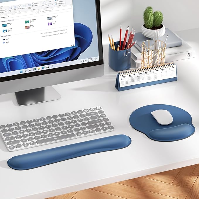 KTRIO Ergonomic Keyboard Wrist Rest and Mouse Pad with Wrist Rest Set, Memory Foam Wrist Support for Typing, Gaming, Office and Home Use, Pale Pink, Navy Blue