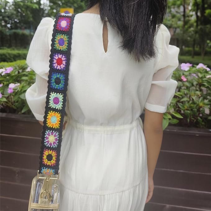 Wide Purse straps Crochet Flower replacement crossbody for Handbag Adjustable Embroidery Knit Guitar Shoulder strap