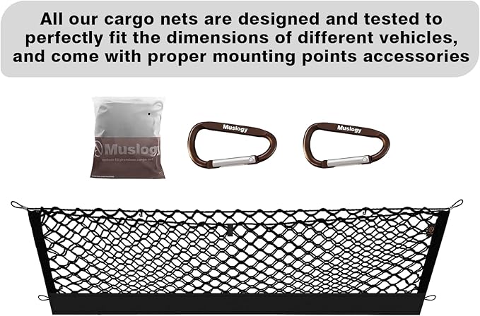 Muslogy Envelope Style Trunk Cargo Net Compatible with 2025 Toyota 4Runner Accessories Custom Fit Trunk Organizer Upgraded Mesh Storage Luggage Net with Metal Hooks