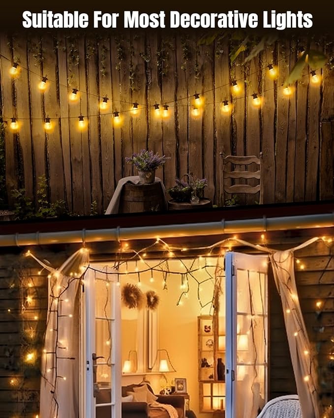LZC Hooks for Outdoor String Lights Clips: 40 Pack Large Clear Rectangle Outdoor Light Clips Waterproof Adhesive Strips - Heavy Duty Outside Hanging Cable Rope Light Holders Organizer