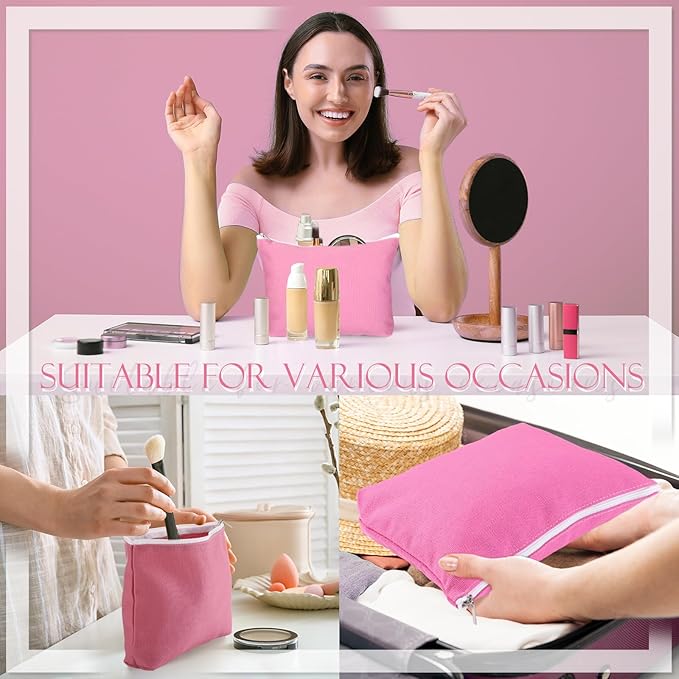 Reginary 10 Pcs Valentines Canvas Makeup Bags Bulk for Women Travel Toiletry Cosmetics Bags Blank DIY Pencil Pouch, Gift for Valentines Patrick's Day Wedding Bridal Shower Coworker(Pink)