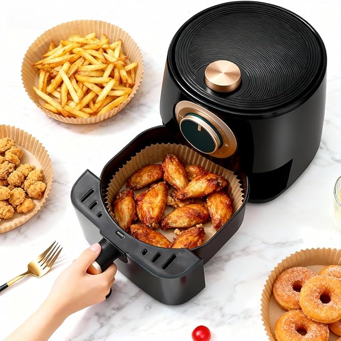 BYKITCHEN 300PCS Small Disposable Air Fryer Liners for 2 to 5QT Airfryer, Round Air Fryer Parchment Paper Liners, Compatible with Ninja AF101 4 QT, CHEFMAN 2 QT, Cosori 2.1QT, Dash 2.6 Quart & More