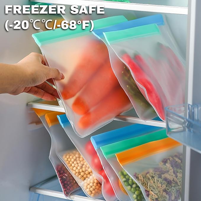 Reusable Freezer Bags with BPA Free,Dishwasher Safe&Extra Thick Leakproof Silicone Food Storage Sets,10pcs Reusable Bags Silicone-3Gallon+4Sandwich+3Snack Bags