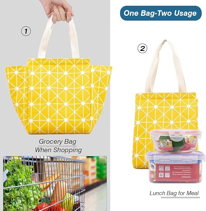 iknoe Insulated Lunch Bag for Women & Adults, 9L Foldable Wide-Open Cooler Bag with Pockets, Leakproof & Portable, for Picnic, Office, Beach (Yellow)