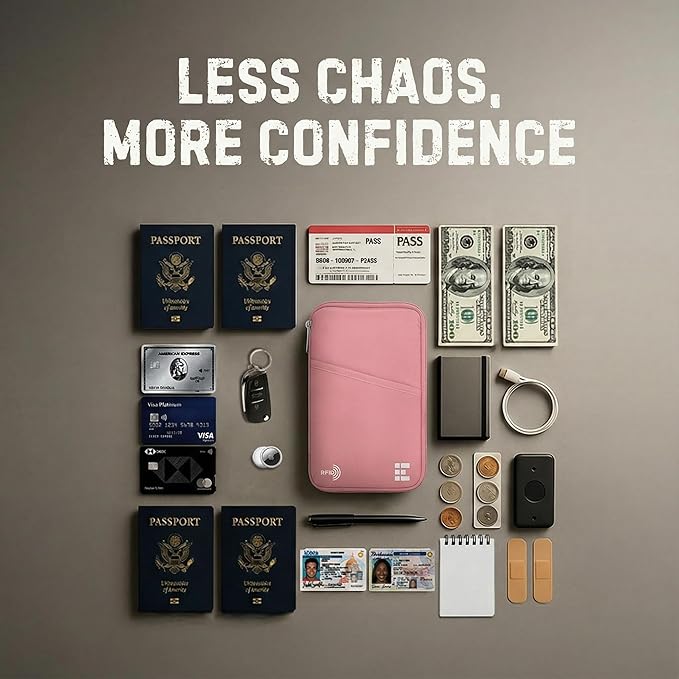 Passport Holder Family up to 6 Passports, Large Passport Wallet and Premium Travel Document Holder Organizer with RFID Anti-Theft Blocking - 7 Bonus RFID Blocking Sleeves - Rose