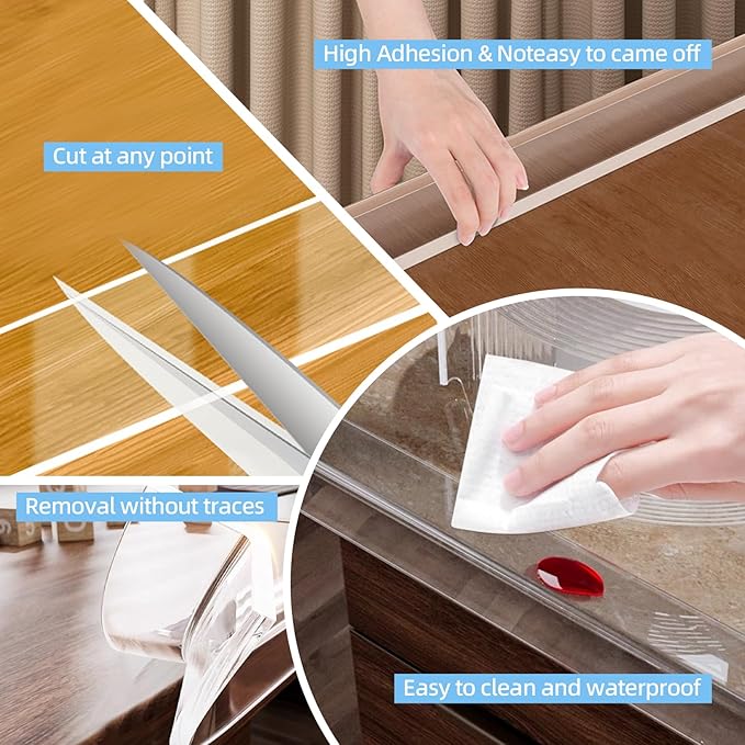 1.57 in x 16.4 FT,Edge Corner Protector Baby Proofing with 6 Corners,Soft Clear Furniture Table Corner Guard & Edge Safety Cabinet Door Bumper,Crib Bumpers,Wall Protector