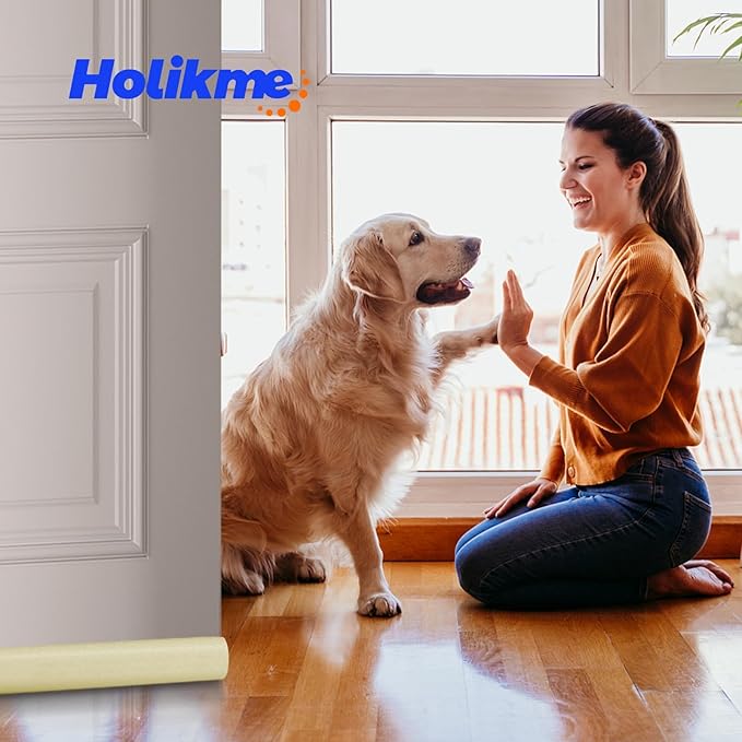 Holikme Two-Sided Door Draft Stopper Weather Stripping Window Breeze Blocker Adjustable Door Sweeps, Beige