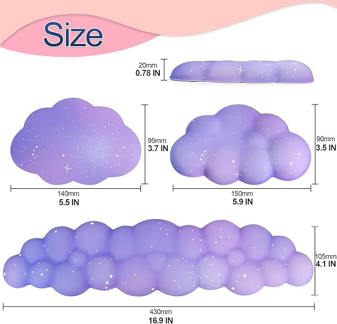 Cloud Wrist Rest Set for Keyboard and Mouse, Includes Cute Coaster, with Computers and Laptops(Purple Star Set)