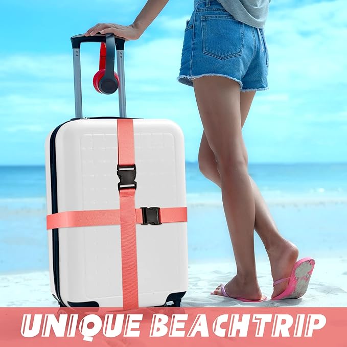 Weewooday 8 Pcs Luggage Straps Suitcase Tags Set for TSA Approved, 4 Travel Adjustable Suitcase Belt, 4 Silicone Luggage Tags with Name ID Card Travel Accessories(Dark Pink,Airplane)