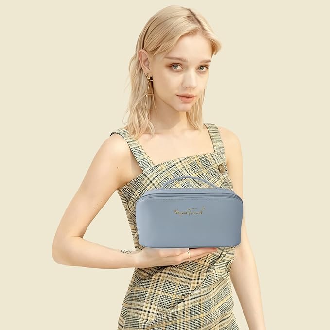 Travel Makeup Bag,Large Capacity Cosmetic Bags for Women,Waterproof Portable Pouch Open Flat Toiletry Bag Pattern Makeup Bag