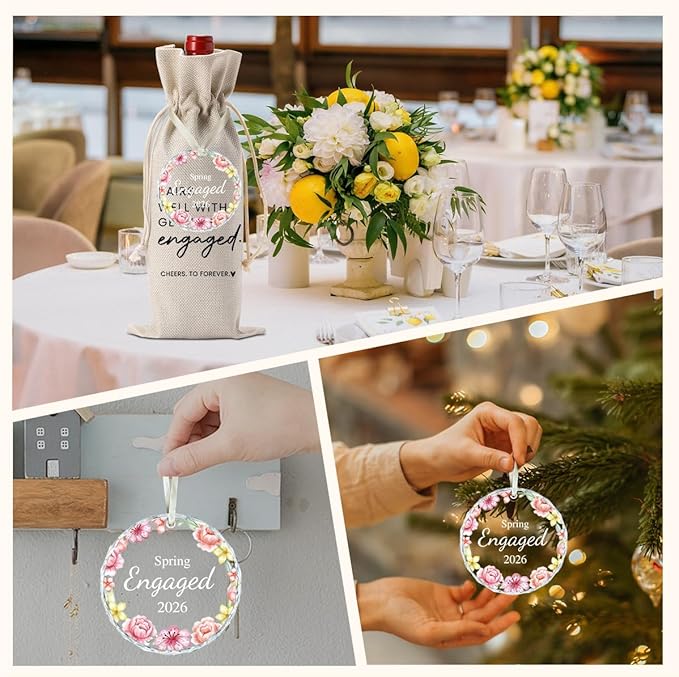 Engaged Gifts Engagement Gifts for Couples Her, Engagement Party Decorations for Women Couple Bride Wedding Our Spring Engaged Wine Bag Acrylic Ornament 2026