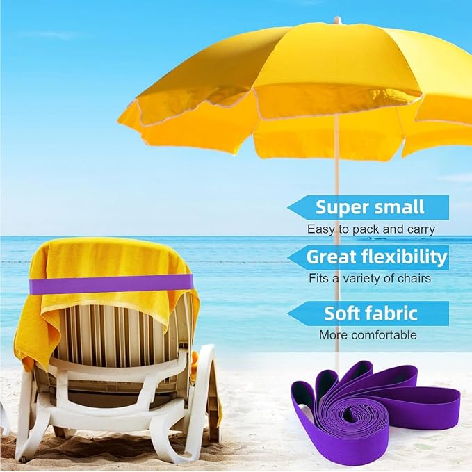 Beach Towel Bands (4 Pack), Beach Chair, Pool Chairs & Cruise Ship Essentials, The Better Towel Chair Clips Towel Holder Beach Towel Clips(Purple)