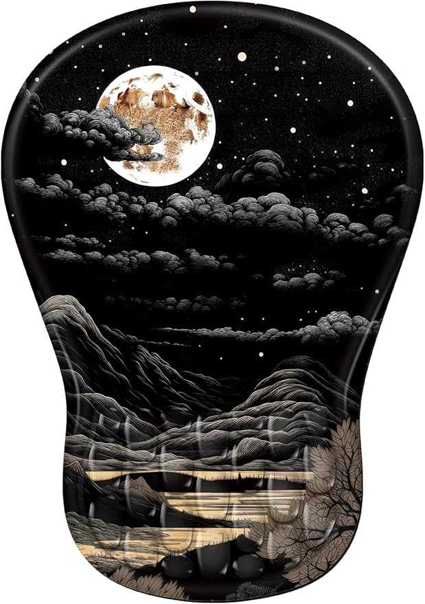 YIWEI Ergonomic Mouse Pad with Wrist Rest - Comfortable Office Mousepad with Memory Foam Wrist Support for Carpal Tunnel Relief, Mouse Pads with Non-Slip Base for Gaming and Home (Moon)