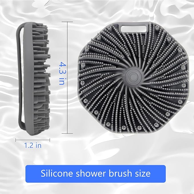Silicone Body Scrubber – Exfoliating Body Brush for Shower, Soft Silicone Scrub for Men & Women, Shower Scrubber for Skin Care, Body and Face Scrub (Grey)